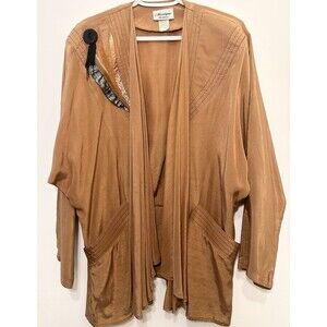 Vintage Monique Fashions Rayon Jacket | Made USA | Leather Trim | 80s Artwear